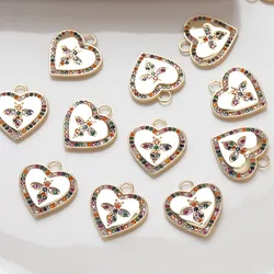 2PCS Zircon Heart Pendant Charms for Jewelry Making Necklace DIY Hand Made Brass 14k Gold Plated Accessories 15*16mm