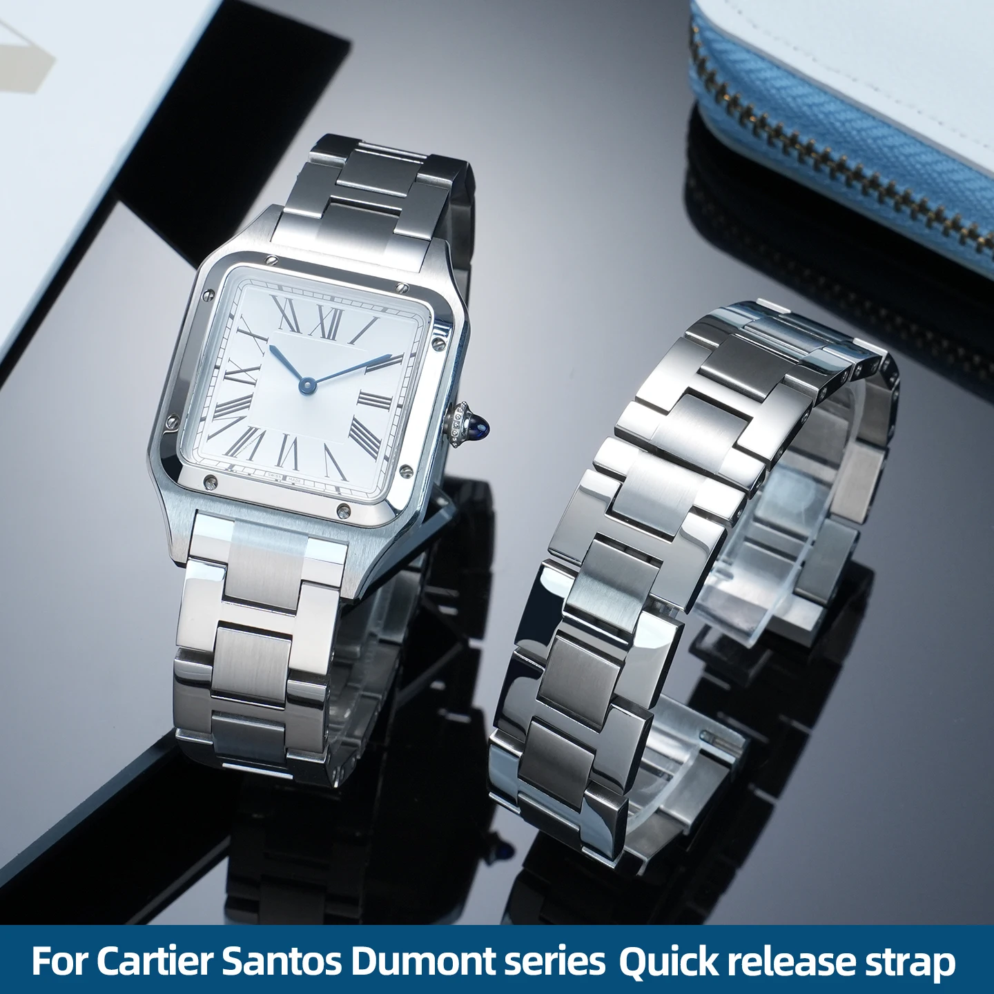 

Быстросъемный твердый ремешок из нержавеющей стали 17,5 мм для мужских и женских часов Cartier Santos Dumont, аксессуары для часов