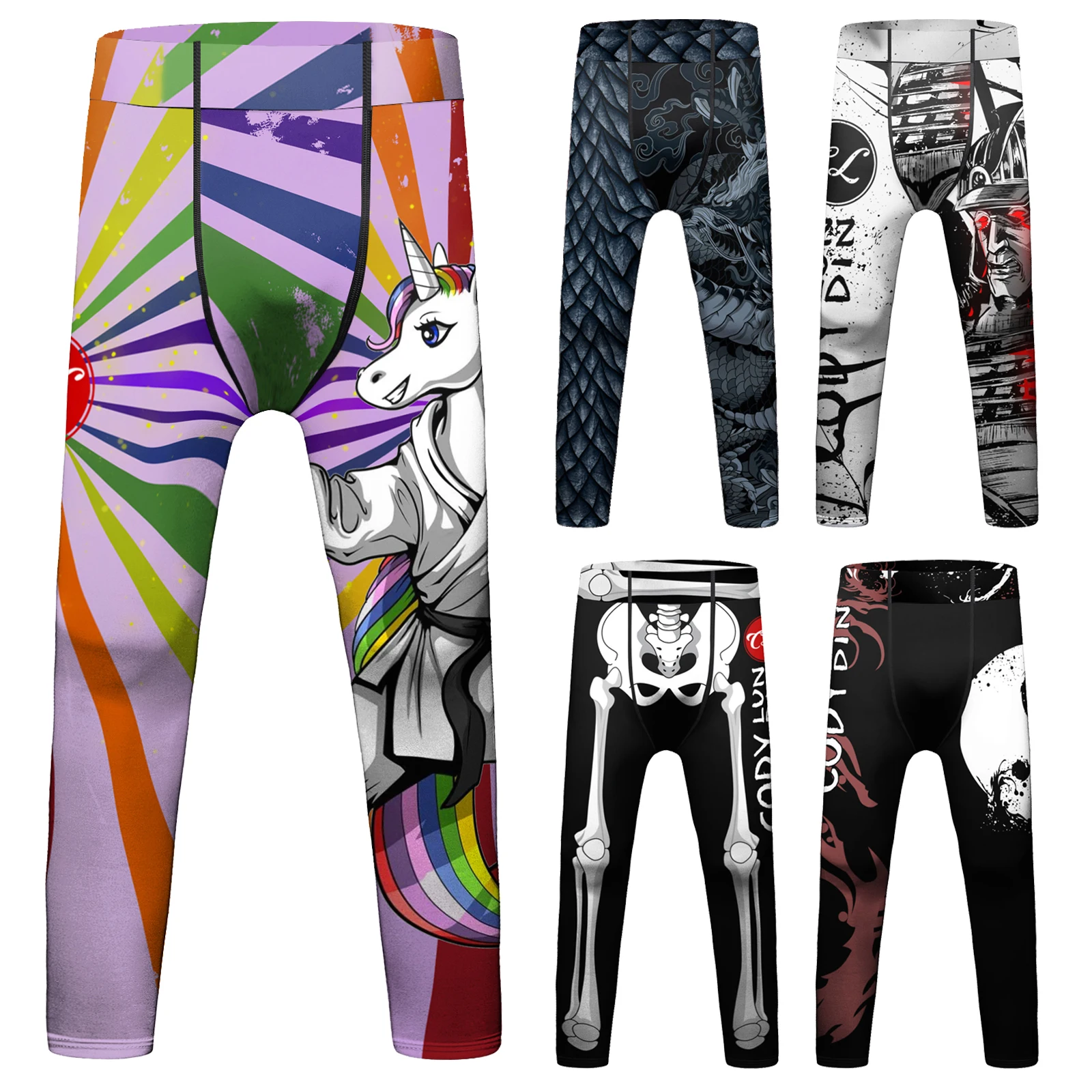 Cody Lundin Kids 6 to 14 Years Old Compression Spats Pants Digital Print Training Wrestling No Gi Muay Thai Pants Kids Fightwear