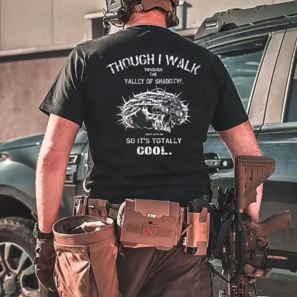 2026 New Outdoor Military Style Graphic Cotton Tee Men Loose Fit Summer Walking Training Casual Short Sleeve Oversized T Shirts