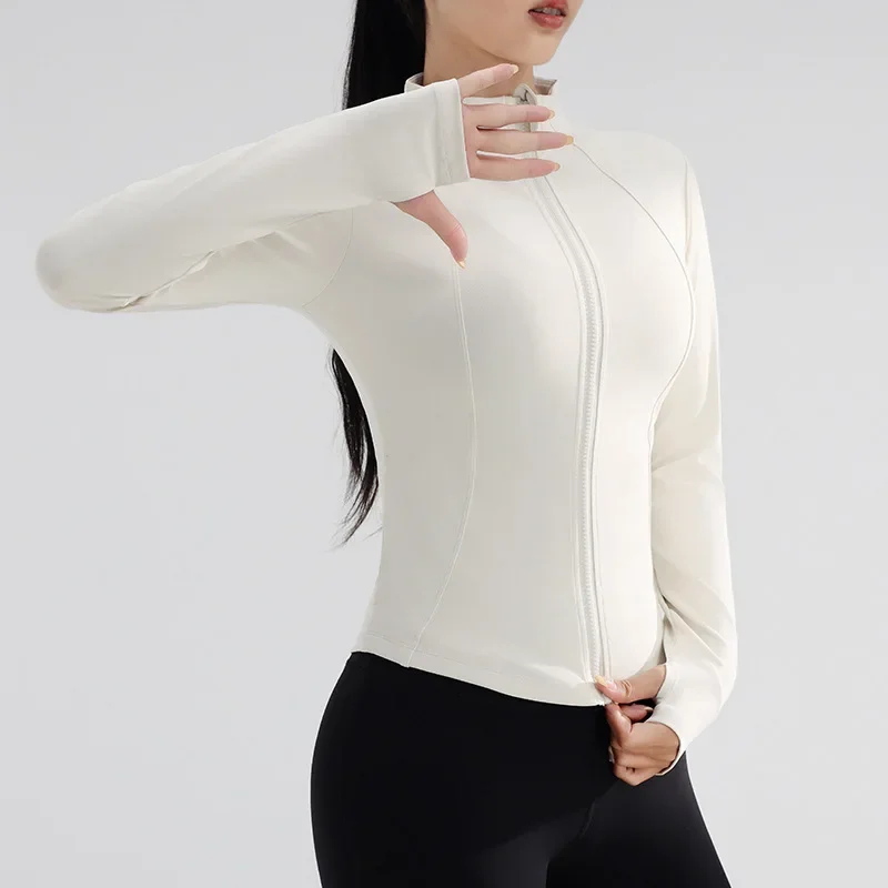 Women Sport Jackets Zipper Yoga Jackets Slimming Long Sleeves Running Sweatshirts Girls Elastic Gym Fitness Tops Coat Sportwear