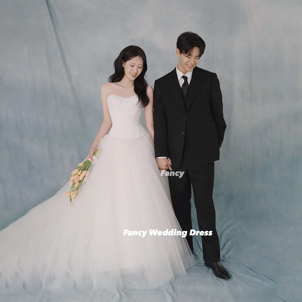 Fancy Princess Sweetheart Korea Wedding Dress Photoshoot A Line Soft Tulle Evening Gown Back Corset 웨딩드레스 Customized