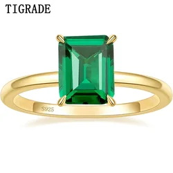 Tigrade Exquisite Dazzling Gemstone Emerald 925 Sterling Silver Ring For Women Gold Plated Bridal Engagement Wedding Jewelry