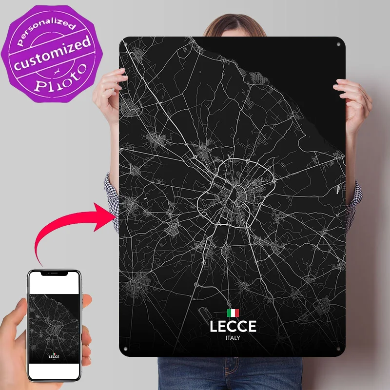 Металлический 3D-постер Lecce IT с индивидуальным текстом, винтажные жестяные таблички для роскошного декора, украшения для дома, настенный декор