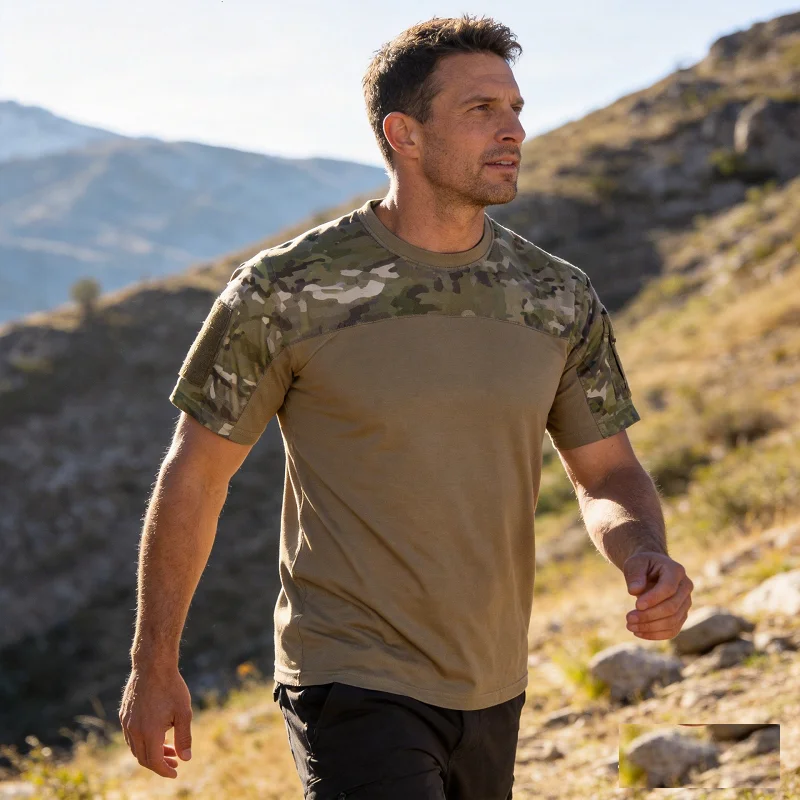 Mens Breathable Camo Camouflage Tactical Combat Hunting Shirt Tees Outdoor Workout Tops Shirts Clothes Clothing T Shirt