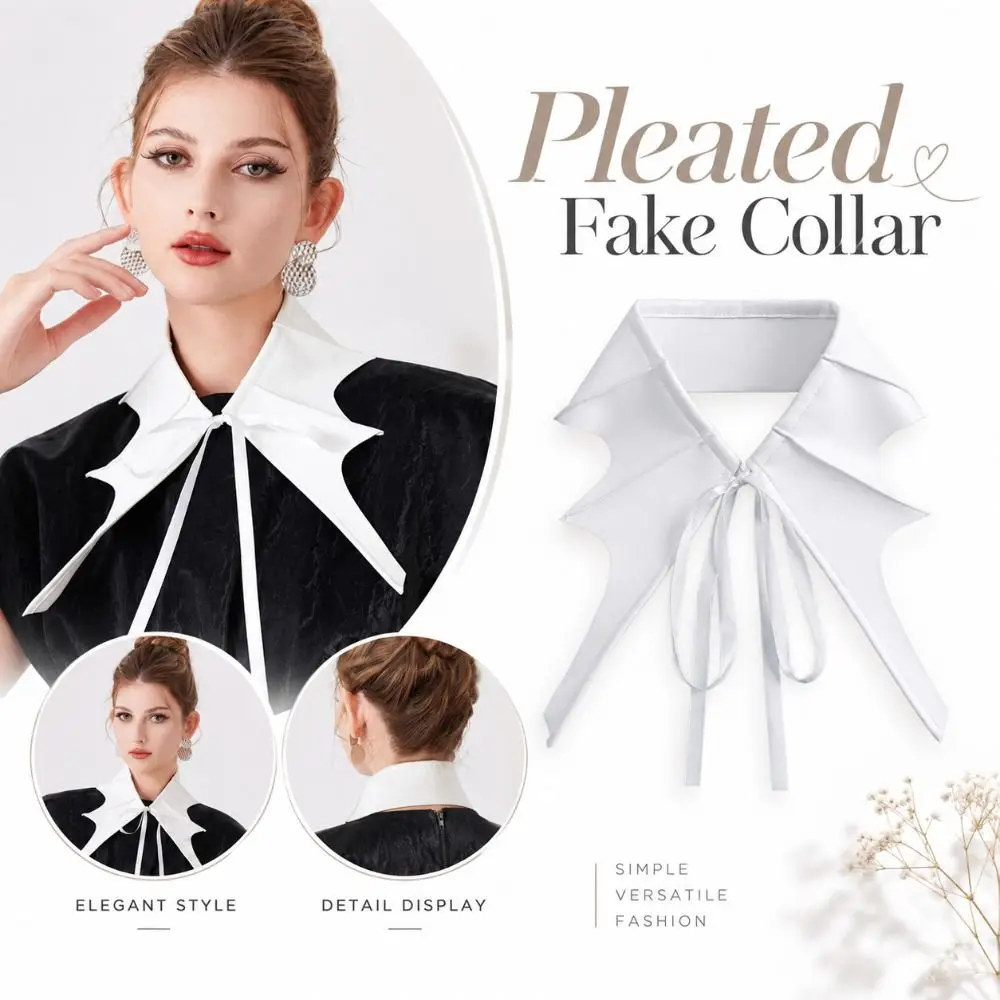New White Pleated Fake Collar Court Style Removable False Collar Ties Lightweight Collar Scarf Women's Outfits