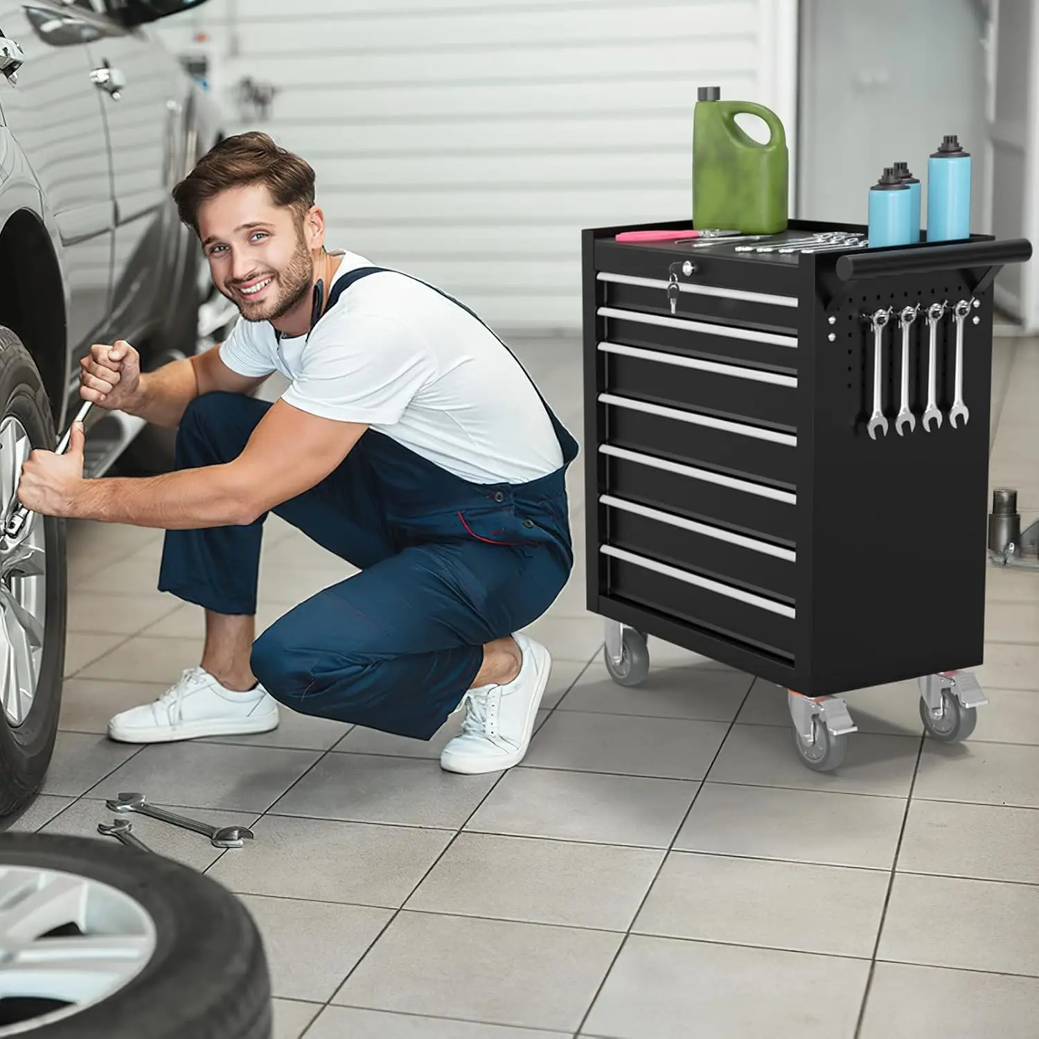 7-Drawer Rolling Tool Chest, Tool Box with 4 Wheels and Drawers, High Capacity Detachable Mobile Tool Storage Cabinet