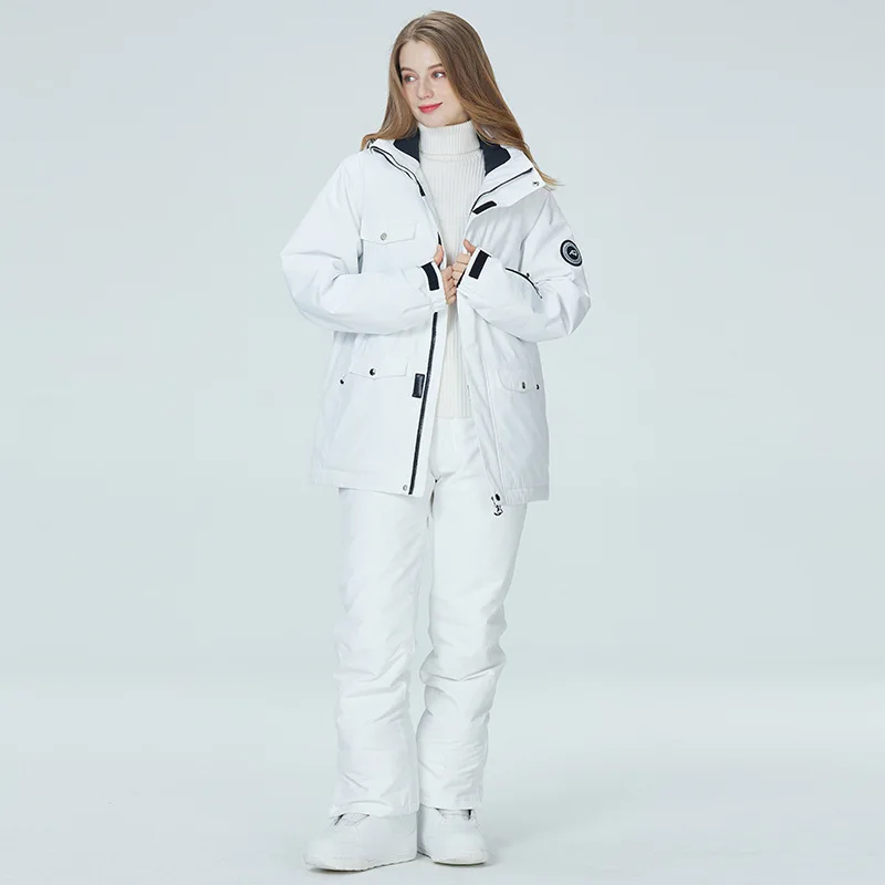 10K Pure White Ski Suit for Women, Snowboard Clothing Sets, Waterproof Windproof Skiing Jacket Pants Snow Overalls Couple Winter