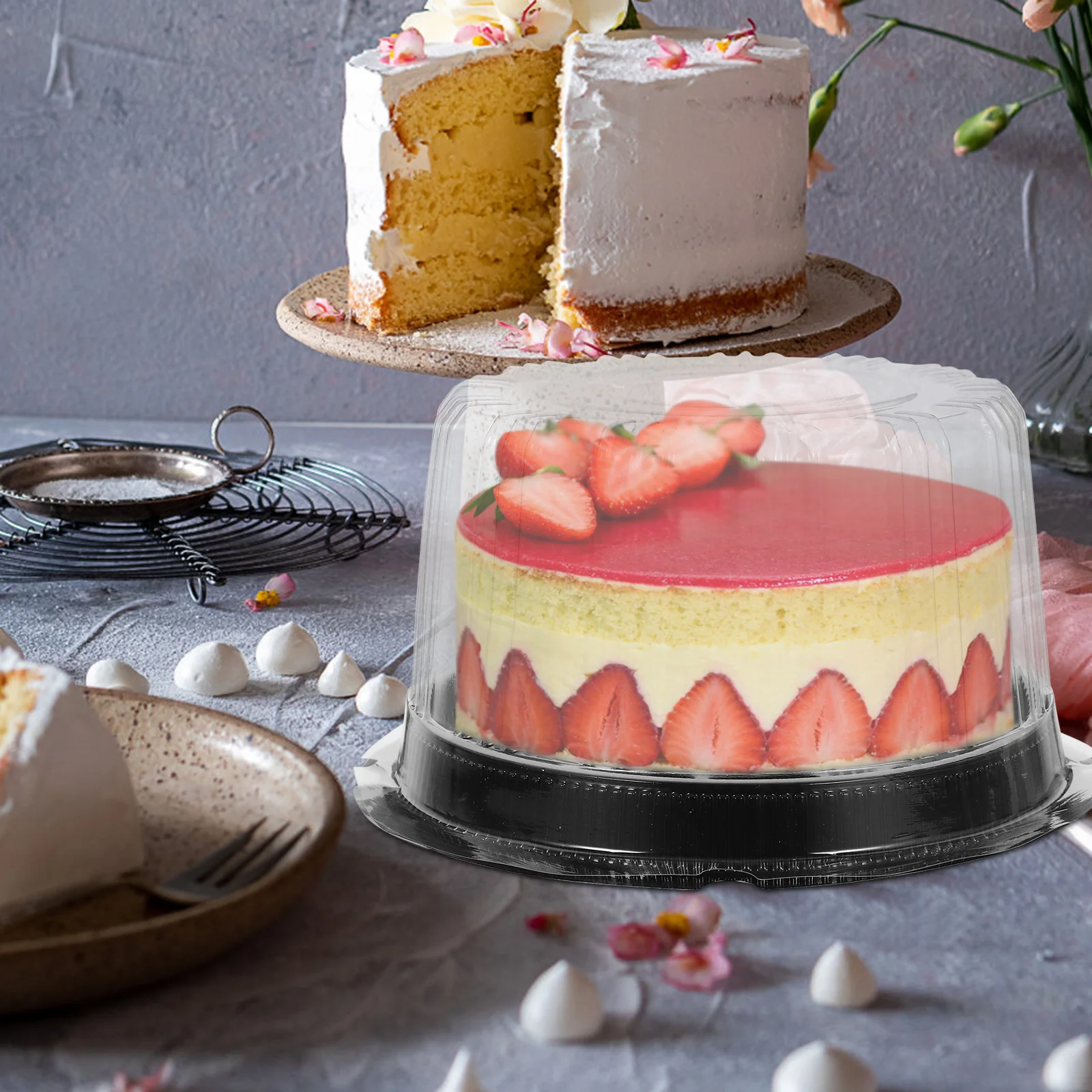 

10Pcs Cake Packing Box Clear Round Baking Container for Birthday Wedding Party Dessert Portable Transparent Carrier