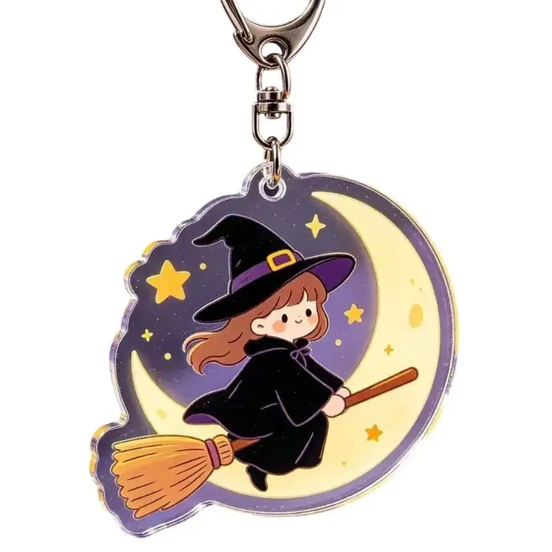 A52E Halloween Acrylic Keychain Charm with Metal Ring, Clear Printed Bag Charm for Keys, Backpacks and Zipper Pull Accent