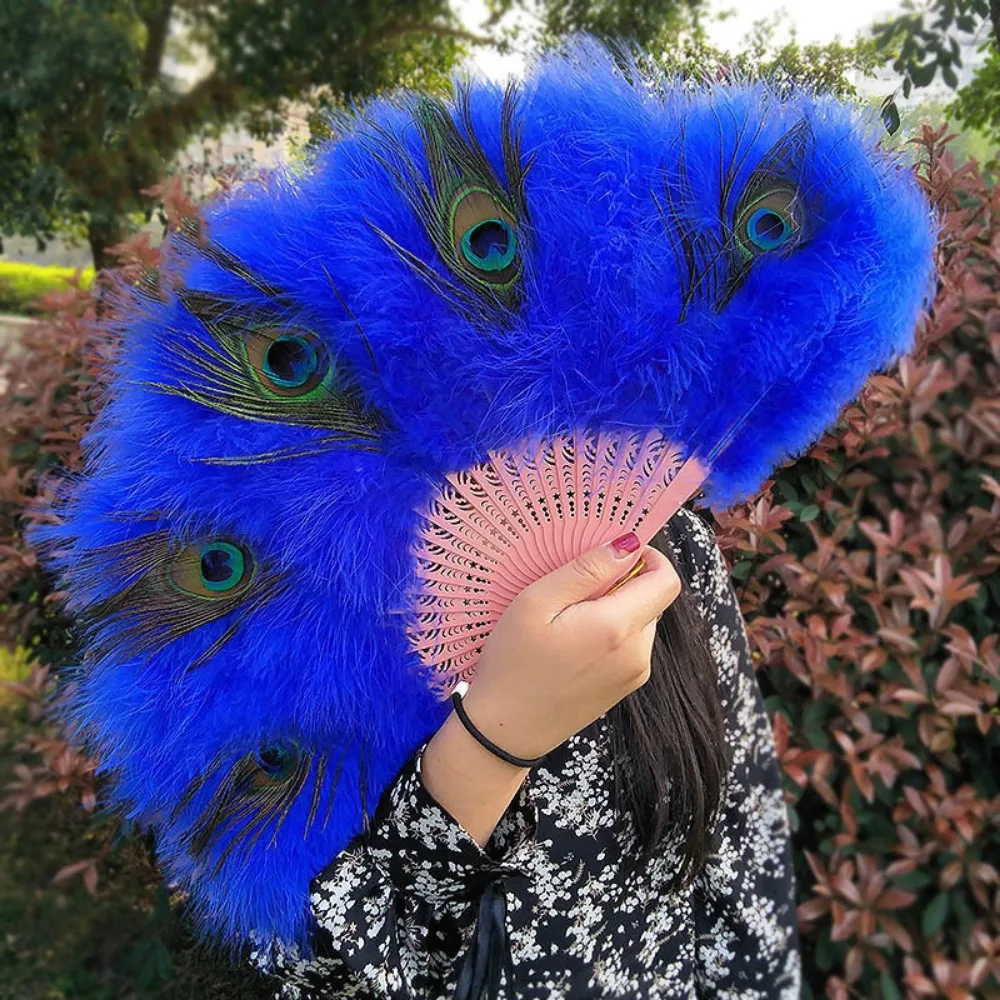 

Веер из павлиньего пера в старинном стиле, большой, разноцветный, 65 см, для выступлений в стиле чонсам, для живых выступлений, для танцев на площади