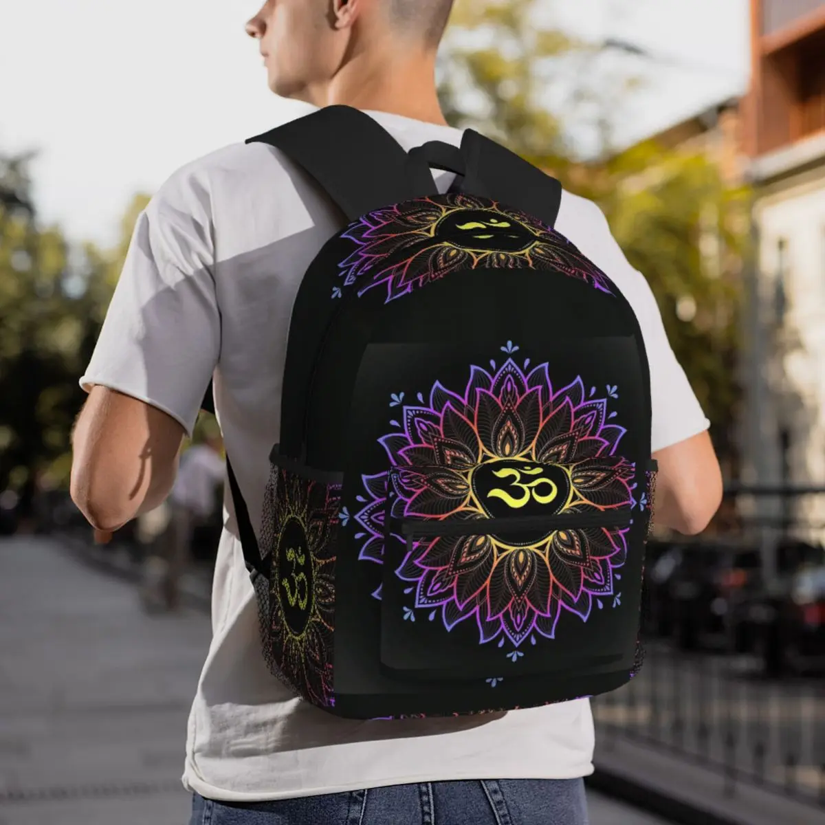 Gold Golden Mandala Om Yoga Aum Ohm Henna Backpack Daypack Large Capacity Kids BookBag School Bag Shoulder Bags for Men Women