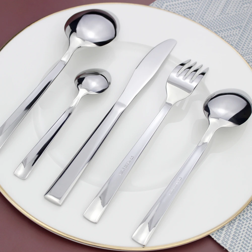 Recommended Classic Dinnerware Cutlery 5 in 1 Set Mirror Stainless Steel Elegant Silverware Kitchen Utensils For Home Restaurant