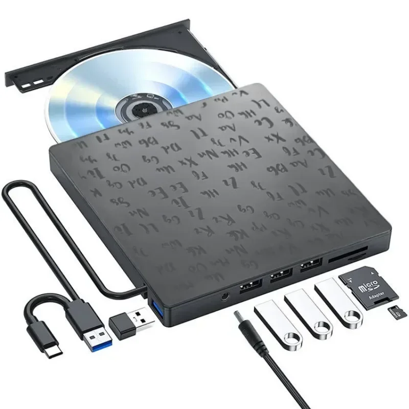 외장 CD/DVD 드라이브, USB 3.0 C 타입, 6 in 1 DVD 드라이브 플레이어, SD/TF 및 USB3.0 슬롯, PC 노트북용 광학 드라이브