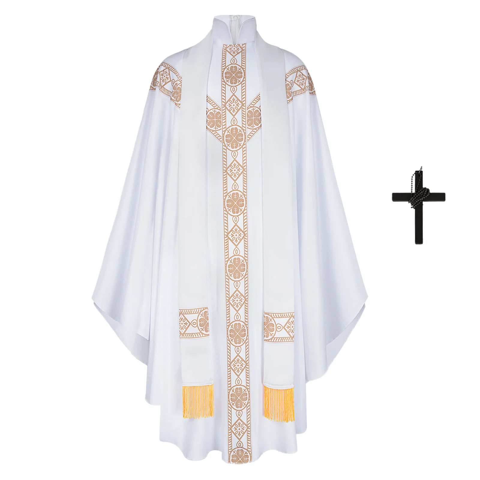 

Halloween Priest Cosplay Celebrant Chasuble Catholic Church Father Mass Vestments Robe with Tassel Clergy Robe for Men Costume