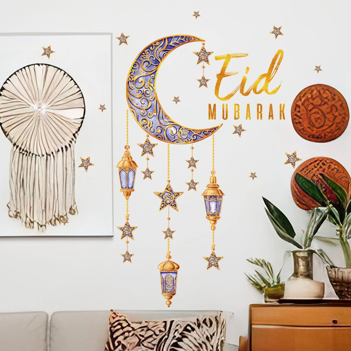 Eid Wall Stickers Ramadan Kareem Moon Star Lantern Wall Decal Ramadan Decorations For Home 2025 Islamic Muslim Mural Eid Mubarak