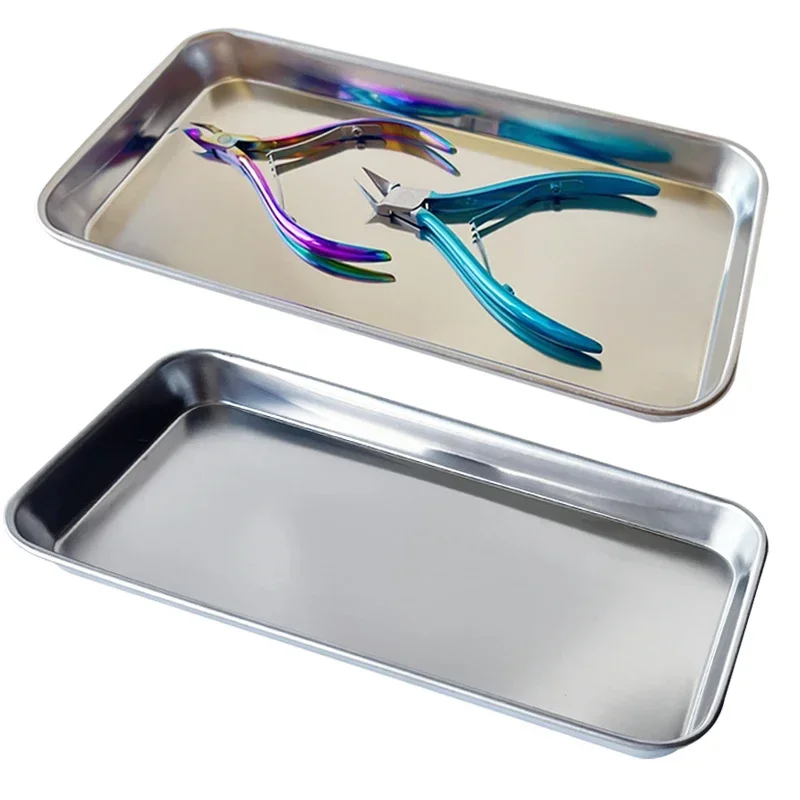 Stainless Steel Cosmetic Storage Tray Tattoo Equipment Tray Manicure Tweezers Doctor Surgery Dental Tray Fake Nail Tray Tool