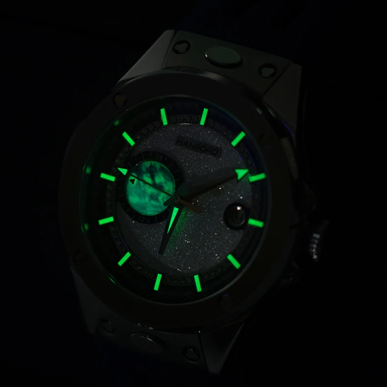 HANBORO orologio automatico da uomo 42mm orologio da polso meccanico impermeabile zaffiro luminoso 24 ore data Miyota8217 cinturino a sgancio rapido