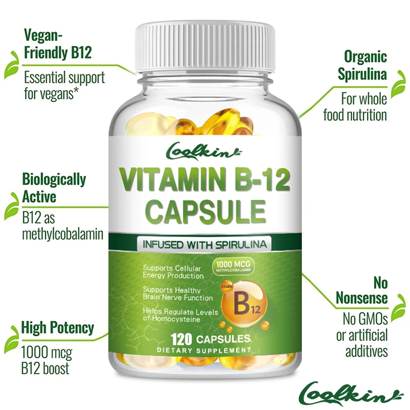 Vitamin B12 Capsules - Benefits Brain & Heart Function, Supports Memory, Learning, Helps Boost Natural Energy