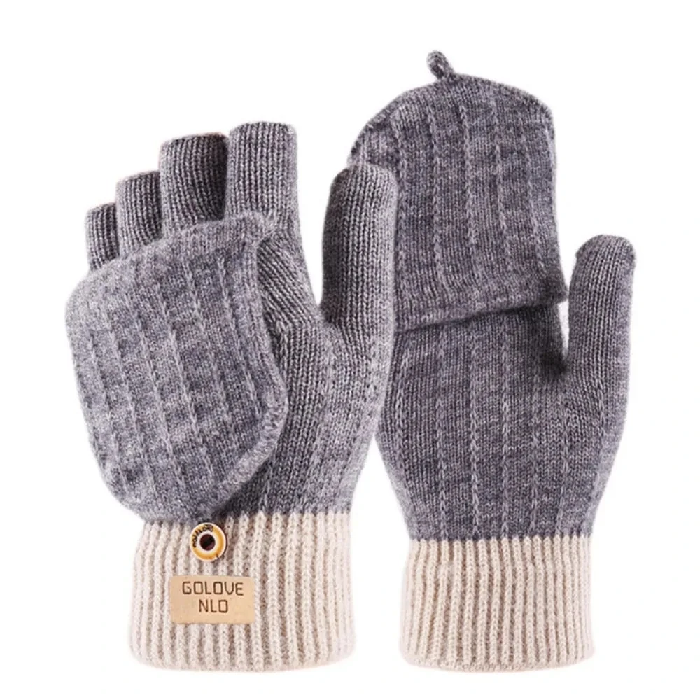 Winter Fashion Women Fingerless Gloves with Finger Protect Cover Solid Unsex Men Women Student Warm Gloves