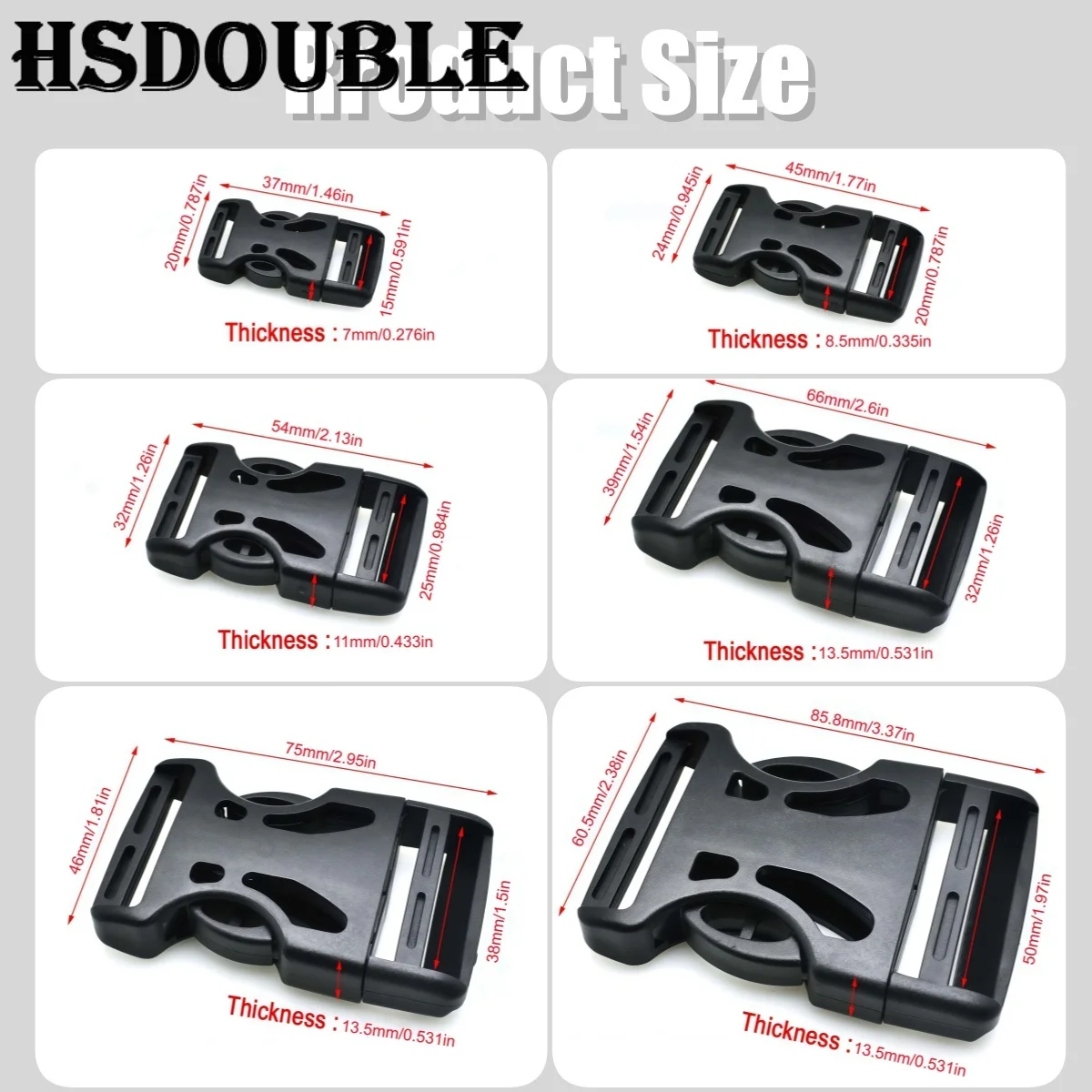 5-50Pcs HSDOUBLE Plastic Side Release Buckles for 15-50mm Webbing Strap Replacement Clips for Backpack Belt DIY Accessor