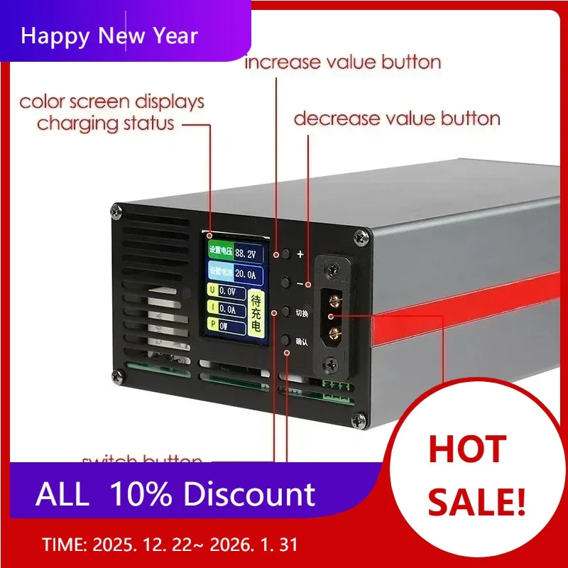 

Регулируемое зарядное устройство для литиевых батарей 54 В-88,2 В 2-15 А/2-20 А Регулируемое напряжение тока для зарядки аккумулятора 48 В 60 В 72 В 20 Ач-200 Ач