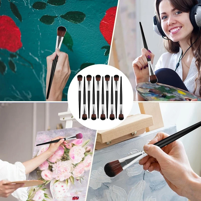 10 Mop Brush For Acrylic Painting,Blending Brush For Acrylic Painting,Oval Blending Brushes Oil Paint Brush For Gouache