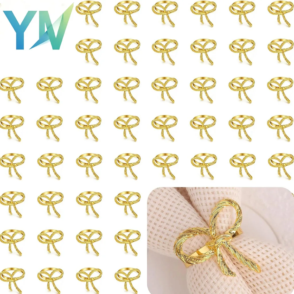 1-12PCS Napkin Rings Elegant Shiny Bowknot Shaped Premium Table Decor for Wedding Dinner Home Celebration Anniversary Reception