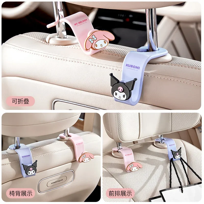 Melody Kuromi Hellokitty Cinnamoroll Multifunction Invisible Hook Tablet Stand Car Seat Hook Cute Car Accessories Car Interior