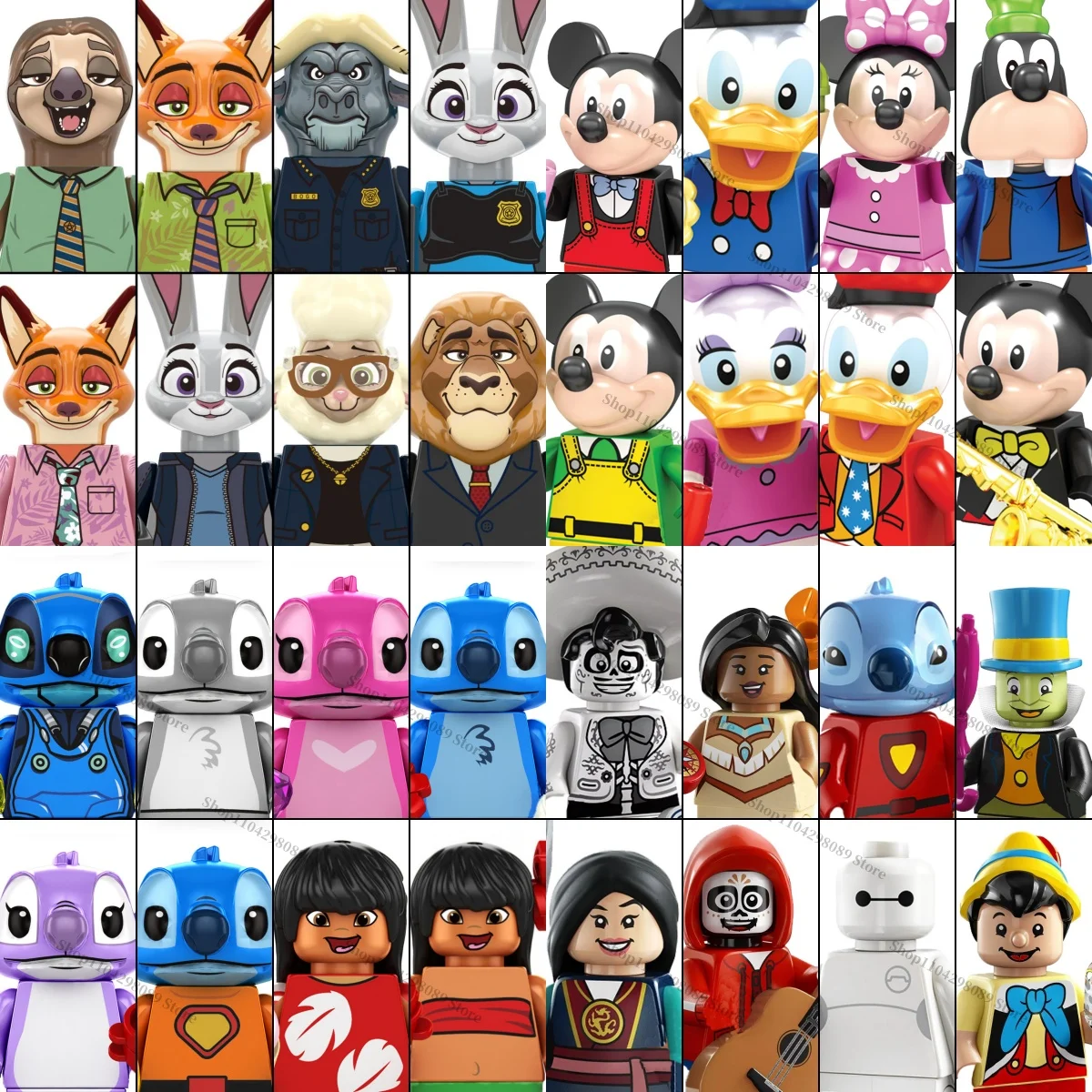 ディズニー漫画アニメミニフィギュアビルディングブロックミッキーエルサスティッチ子供用組み立てブロックおもちゃホリデーパーティーギフト