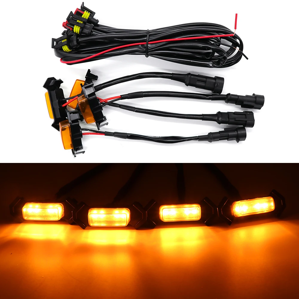 شبكة سيارة ضوء ليد ، ضوء تشغيل نهاري ، ضوء تحذير زخرفي ، ضوء ضباب شاحنة صغيرة ، أصفر ، 12 فولت ، مجموعة واحدة