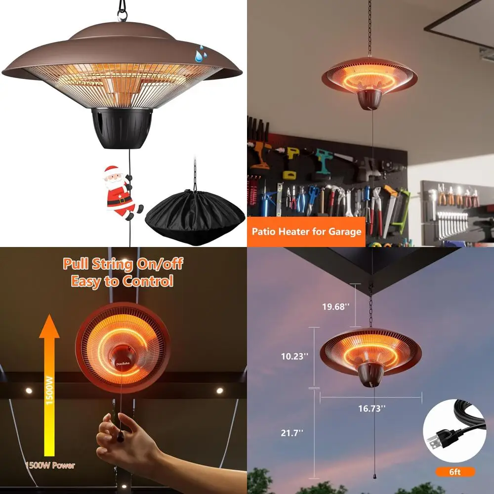 

Водонепроницаемый электрический инфракрасный подвесной обогреватель 1500 Вт для наружных помещений: потолочное крепление, защита от перегрева, подходит для Por