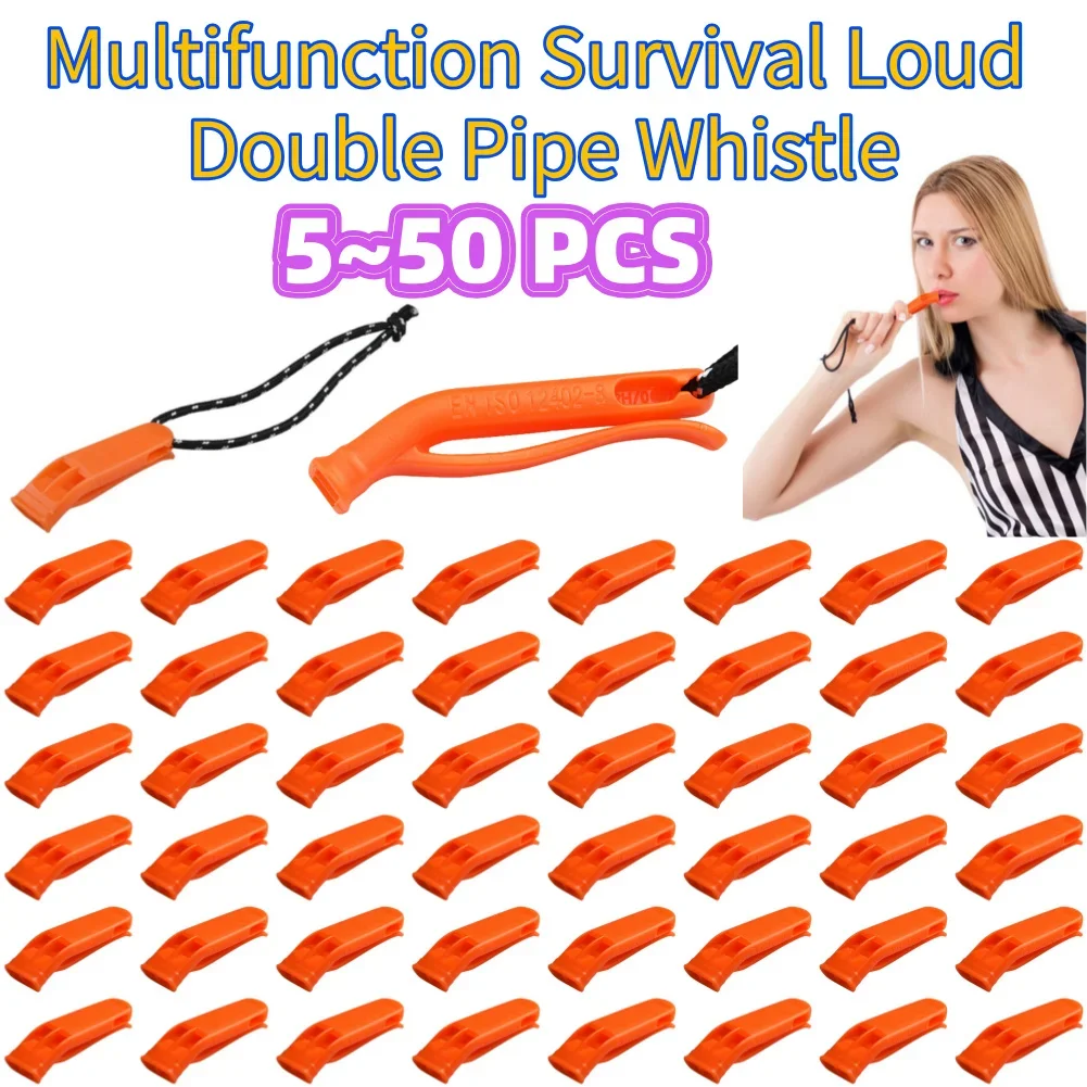 50 ~ 5PCS Sport Pfeife Multifunktions Überleben Laute Pfeife Doppel Rohr Outdoor Notfall Pfeife Kunststoff für Outdoor Sport