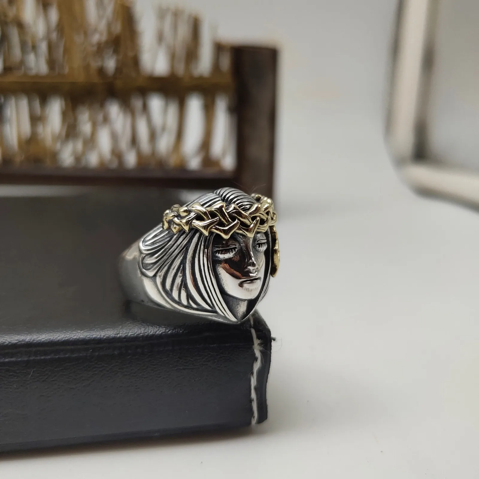 Greek Goddess Ring Tyche Face God of Chance Fortune Luck Sterling Silver 925 Vintage Rings Roman Mythology Fortuna Jewelry