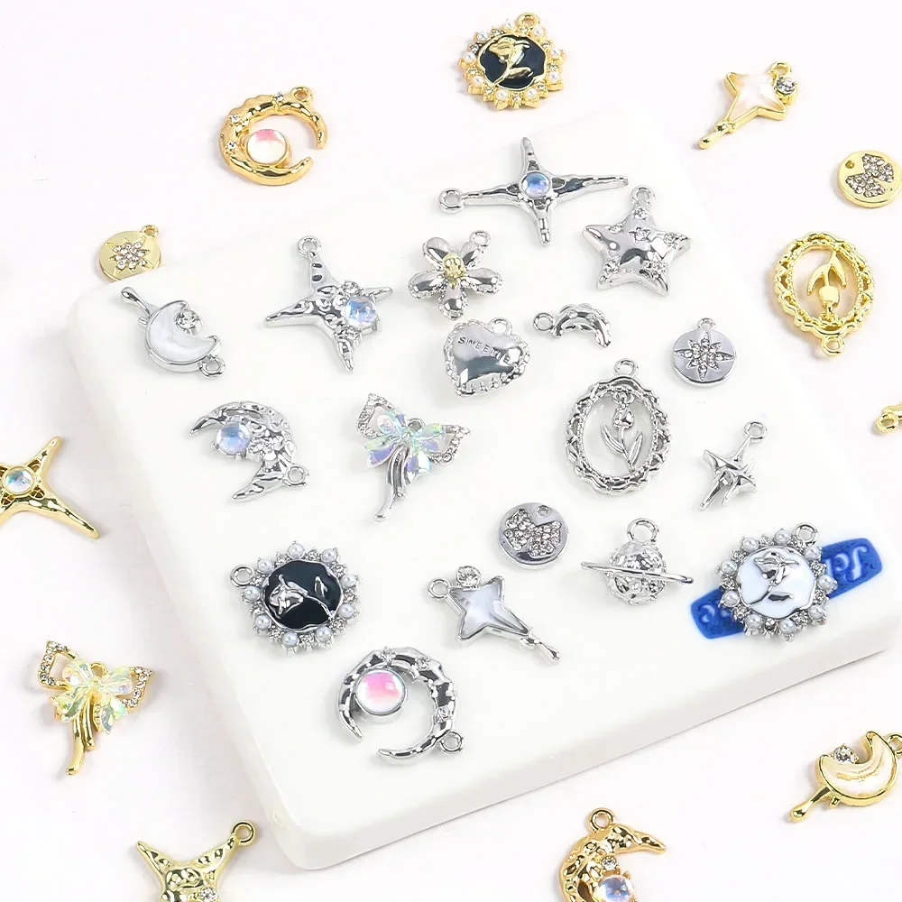 2 teile/satz Charms Herz Kreuz Mond Stern Form Y2k Kristall Silber Farbe Anhänger DIY Machen Erkenntnisse Schmuck