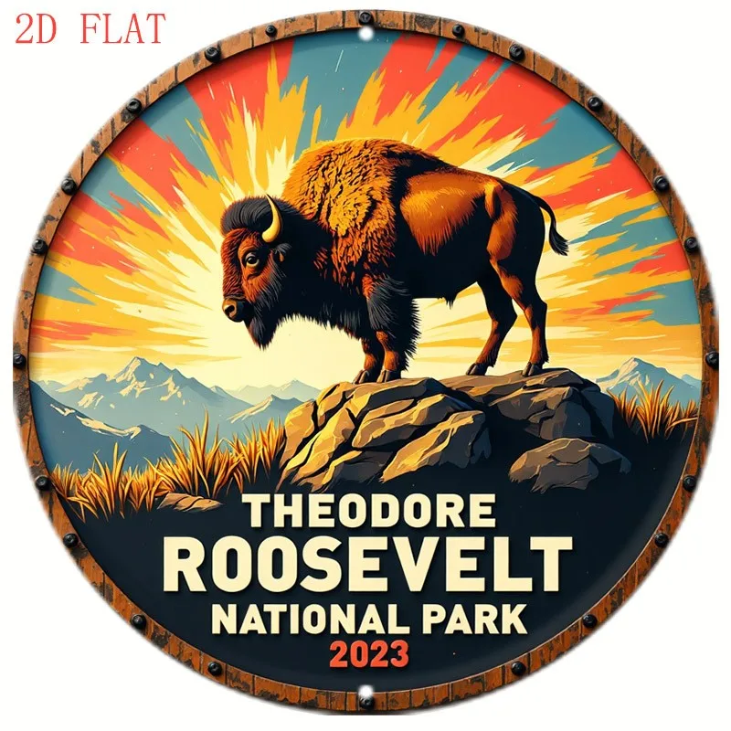 Tin Metal Signs Home Décor 8x8 Theodore Roosevelt National Park Buffalo Mountain