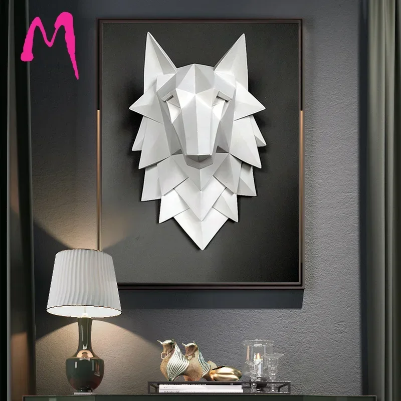 MGT-3D Abstract Wolf Head Sculpture, Handmade Resin Art Statue, Wedding Decoration Christmas Wall Decor Craft Artware Accessorie