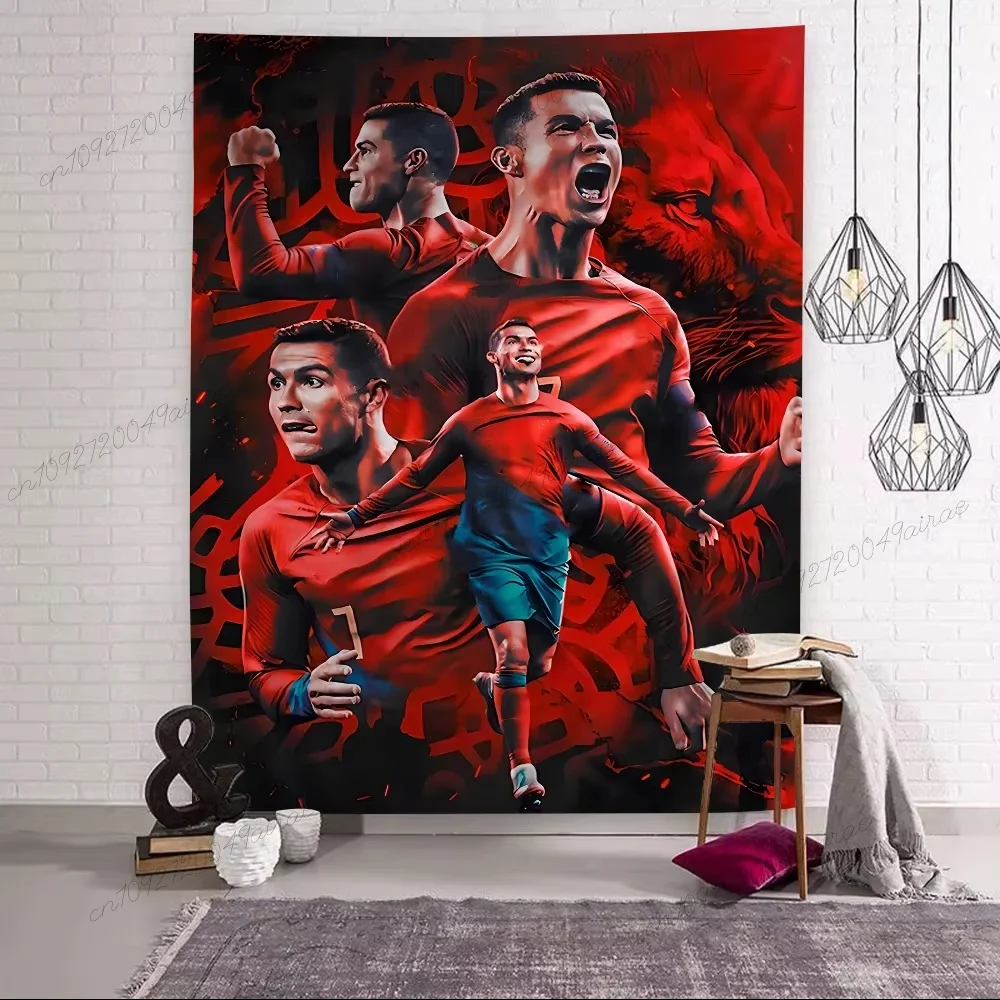 R-Ronaldo كرة القدم C-CR7 الملونة الكبيرة نسيج الجدار الشنق القماش أعلام غرفة نوم ديكور جدار ديكور فني خلفية القماش ديكور المنزل