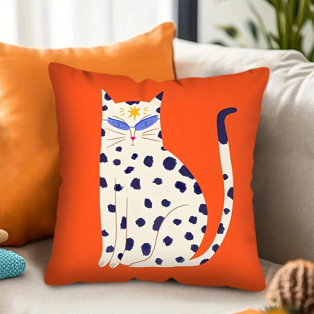 1pc Retro Cool Spotted Cat Throw Pillow Cover Y2K Bohemian Decorative Cushion Case for Sofa Bedroom Living Room