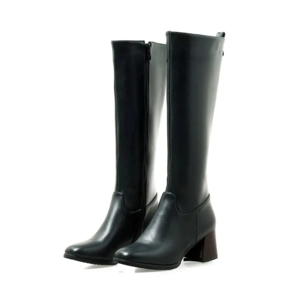 Knee High Boots Women Autumn Winter Full Warm High Heels Square Toe Inner Zipper Long Boots Plus Size 50 51 52 53 54 18-44