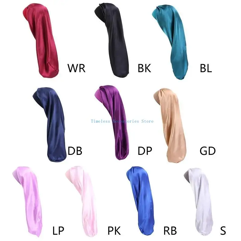 

97qe Сатиновый капот для женщин мягкий эластичный твердый цвет длинная крышка для волос большая спальная шляпа