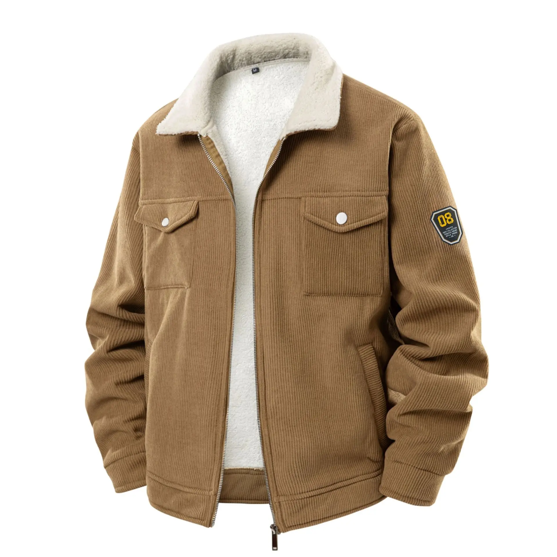 Men's Washed Corduroy Jacket Fleece Lined Cotton-Padded Loose Coat Warm Winter Standard European Size