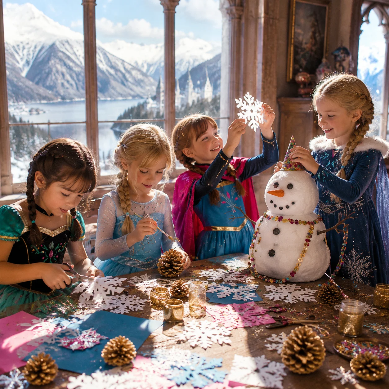 Muababy Elsa Anna Princess Dress for Girls Mesh Sequin Snow Queen Costume Birthday Party Gown Halloween Carnival Kids Cosplay