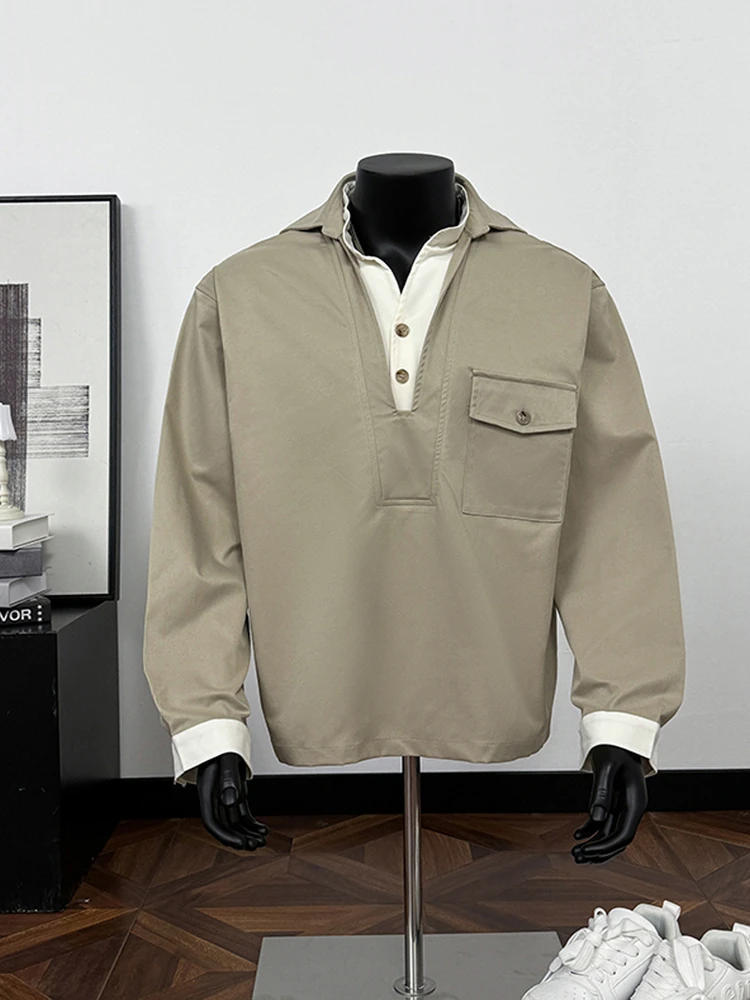 

Мужская рубашка-куртка с длинным рукавом, имитация двухслойности, повседневная, свободного кроя, из трикотажной смеси хлопка и полиэстера, дышащая