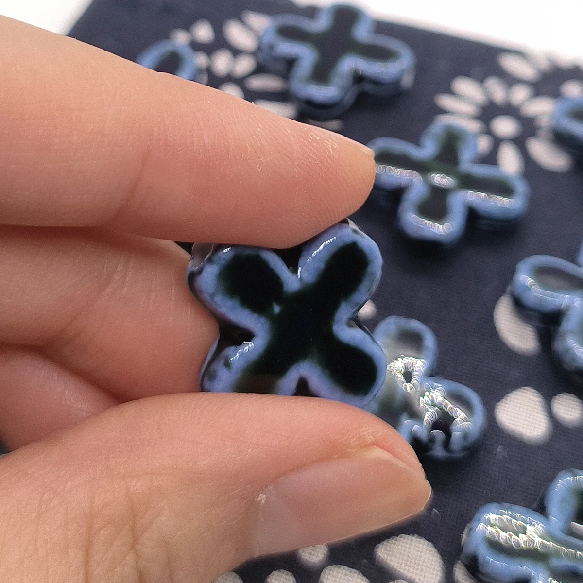 22mm 5pcs/10pcs  Dark Blue Cross Ceramic Bead, Religious Charm for DIY Jewelry Necklace Bracelet, Faith Craft Gift