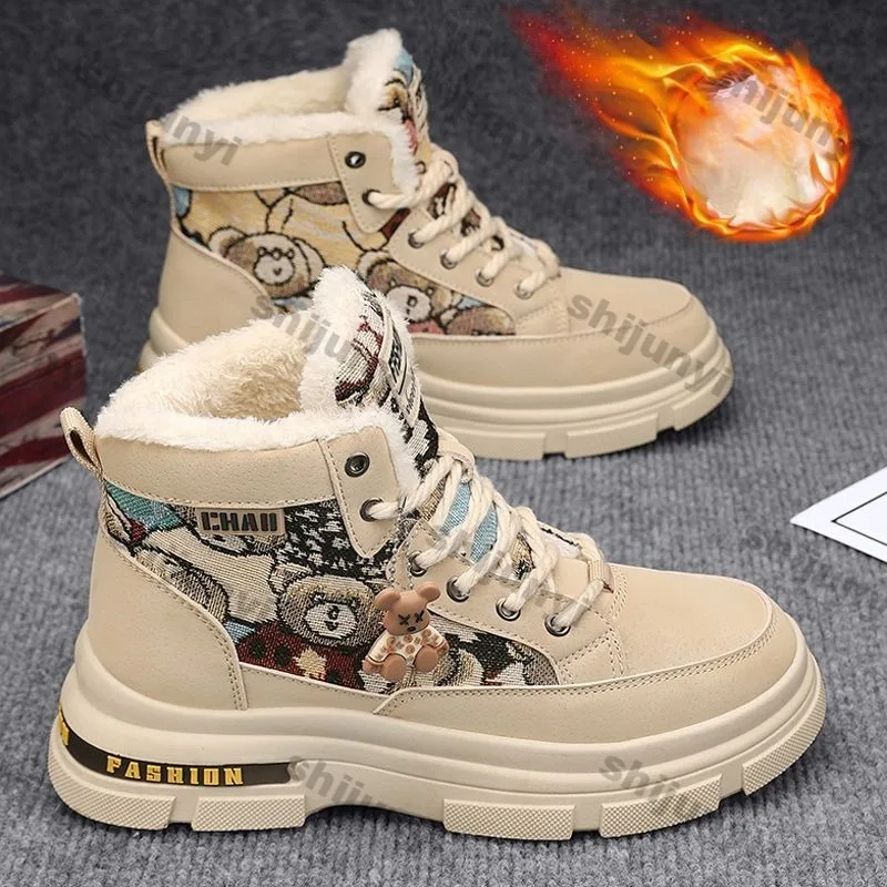 Winter Men's Boots High Top 2024 New Men's Shoes Plush Warm Snow Shoes Comfortable Lace Up Anti Slip Cold Proof Outdoor Shoes