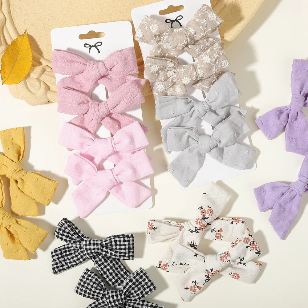 4Pcs/Set Baby Bows Hair Clips Muslin Girls Hairpins Hairclip For Kids Cotton Linen Barrette Flower Print Side Pin Accessories view 4
