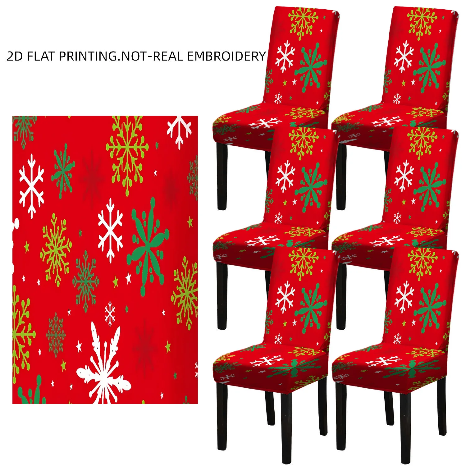 Christmas Snowflake Pattern Elastic Dining Chair Covers, 2/4/6 PCS 2D Flat Printed Christmas Party Decoration Chair Covers