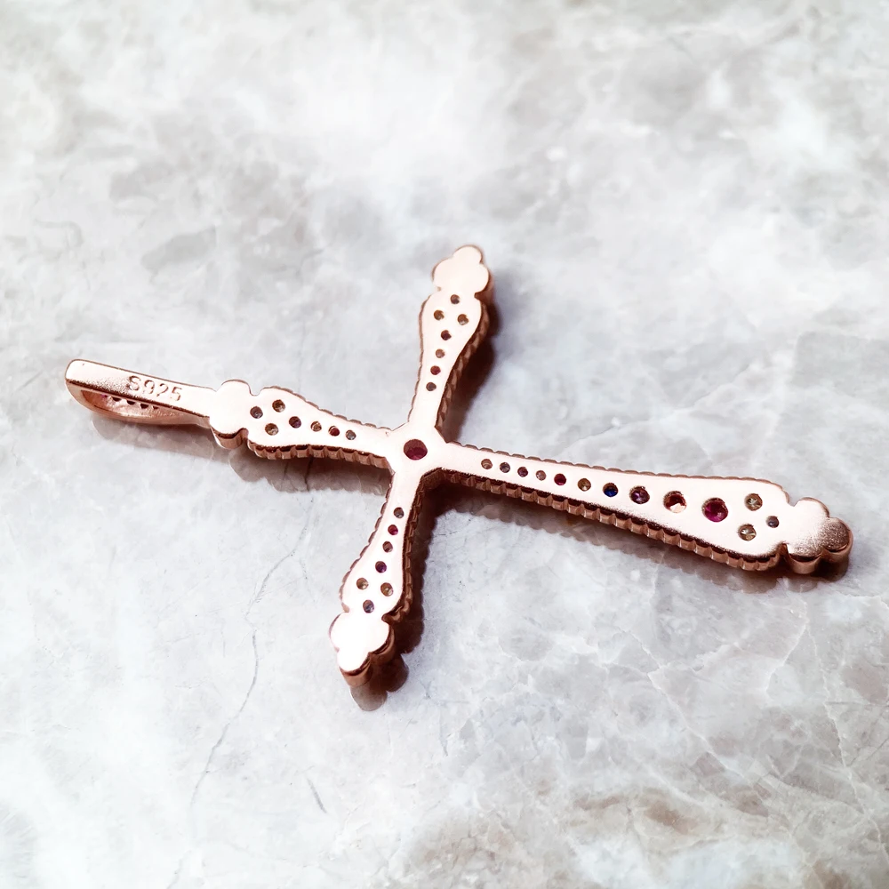 Pendant Royalty Cross Spring Bohemia Fine Jewelry Europe Style 925 Sterling Silver Rose Gold Color Soul Gift For Woman