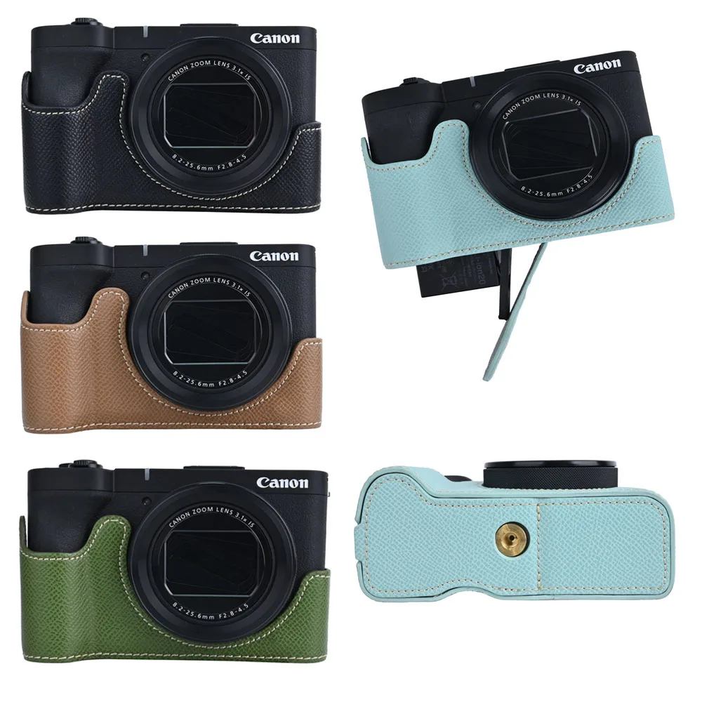 Camera Half Case For Canon PowerShot V1 Palm Print PU Leather  Bottom Opening Body Cover